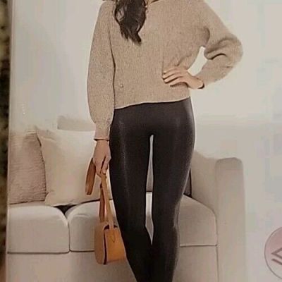 Womens Black Faux Leather Leggings Size L Large
